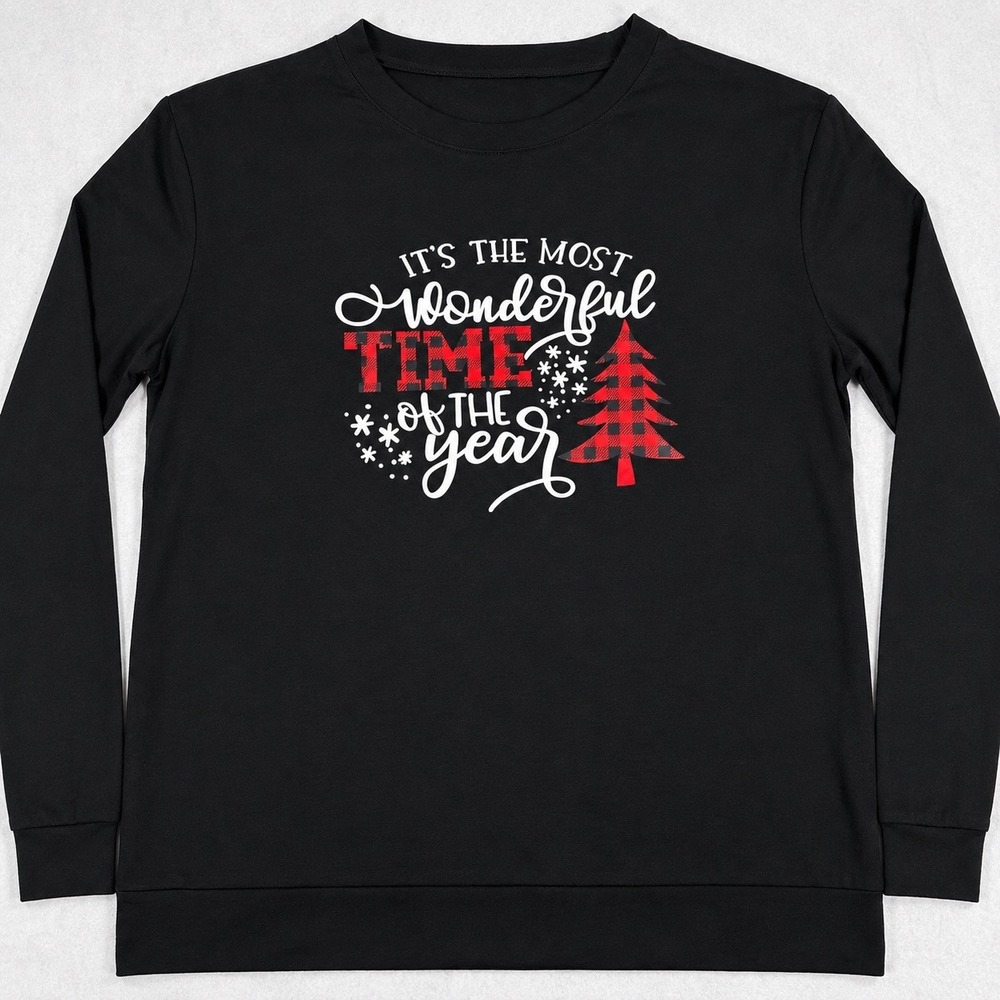 Christmas Shirt Womens XXL Black Red Buffalo Plaid Long Sleeve Holiday Top